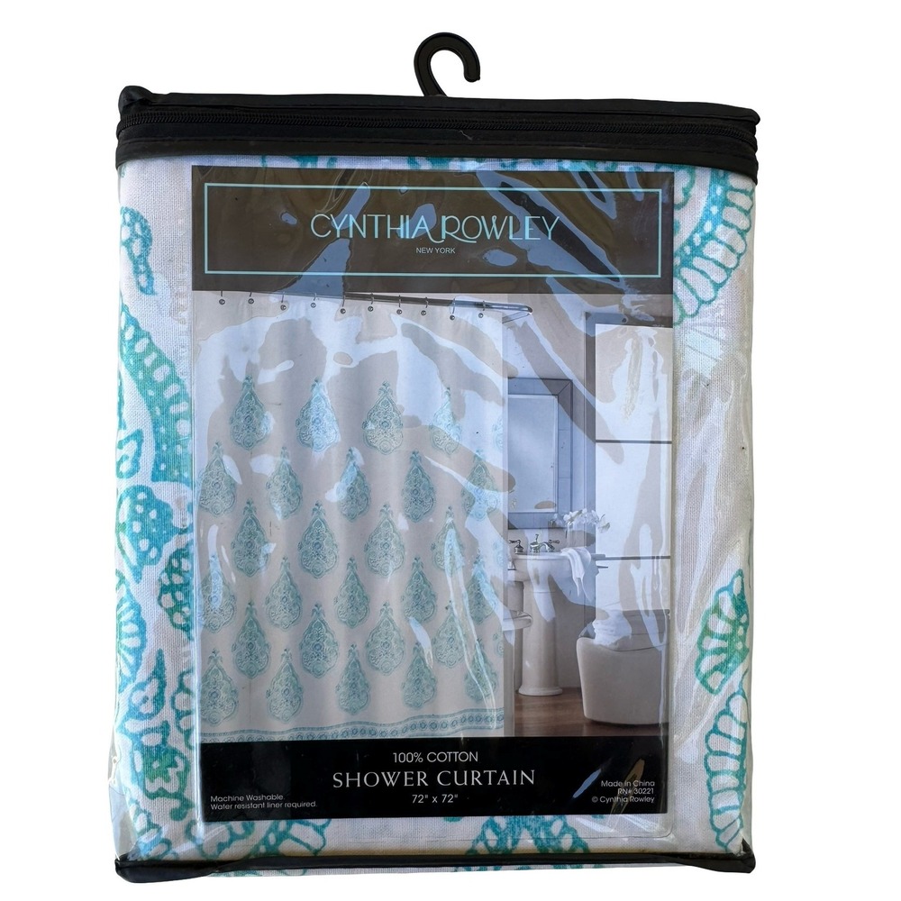 Cynthia Rowley Damask Shabby Chic Paisley 100% Cotton Shower Curtain 72x72 NEW